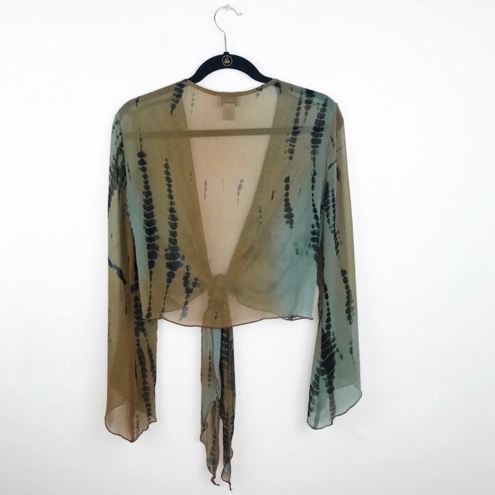 Soft surroundings silk tie dye tie front top SZ M